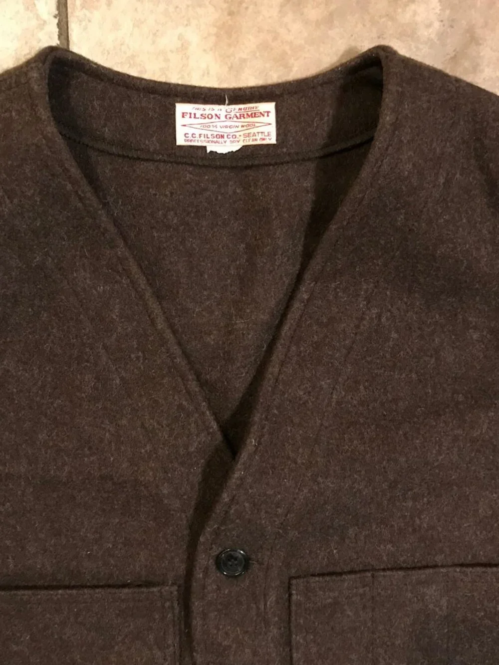Men's Filson Mackinaw Virgin Wool Vest-Size 48 (XL/2XL) Brown